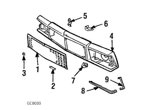 1984 Chevrolet El Camino Grille & Components Ornament, Radiator Grille Diagram for 14011341