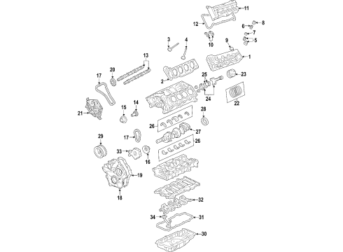 2005 Cadillac SRX Engine Parts, Mounts, Cylinder Head & Valves, Camshaft & Timing, Oil Pan, Oil Pump, Crankshaft & Bearings, Pistons, Rings & Bearings, Variable Valve Timing Cover, Engine Front Diagram for 89017798