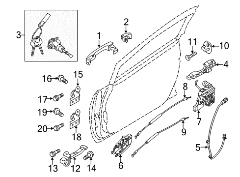 2012 Kia Rio Front Door - Lock & Hardware Base Assembly-Front Door Outside Diagram for 826551W000