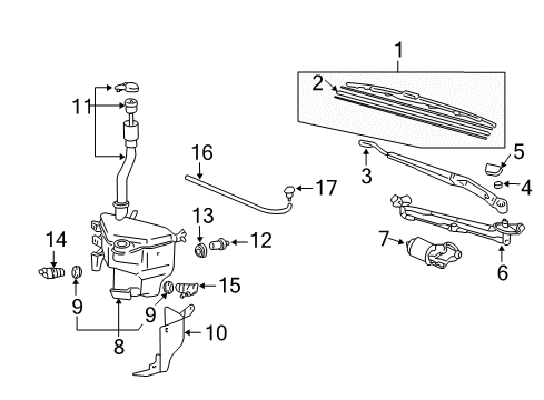 2004 Lexus GX470 Wiper & Washer Components Rear Wiper Blade Assembly Diagram for 85242-60090