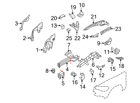 2008 BMW X5 Structural Components & Rails Module Carrier, Bottom Left Diagram for 51657157983