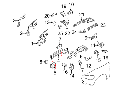 2008 BMW X5 Structural Components & Rails Module Carrier, Top Left Diagram for 51657157989