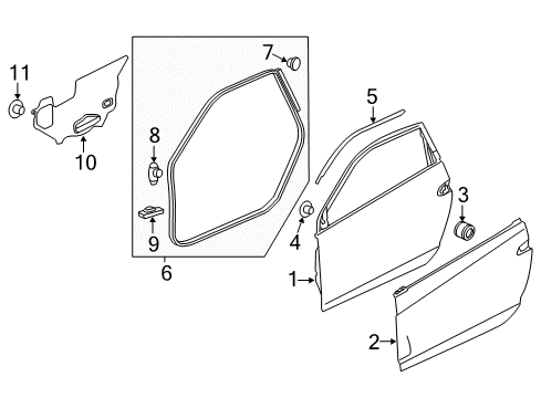 2012 Honda CR-Z Door & Components Weatherstrip, L. FR. Door Diagram for 72350-SZT-003