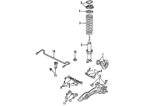 1991 Acura Integra Rear Suspension Components, Lower Control Arm, Upper Control Arm, Stabilizer Bar Shock Absorber Unit, Rear Diagram for 52611-SK7-A02
