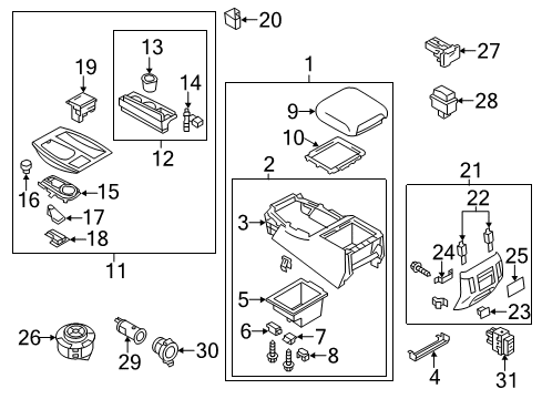 2017 Infiniti QX80 Heated Seats Box Assy-Console, Front Floor Diagram for 96910-1ZS4A