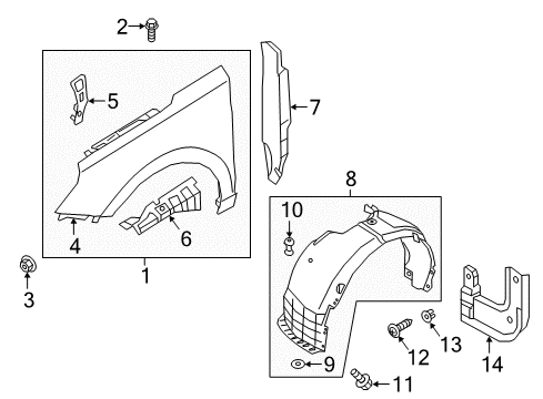 2020 Hyundai Elantra GT Fender & Components Front Wheel Guard Assembly, Right Diagram for 86812-G3700