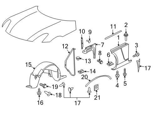 2008 Saturn Sky Fender & Components, Exterior Trim Fender Liner Diagram for 25831930