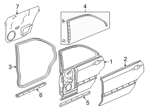 1997 Acura RL Rear Door Panel, Left Rear Door Diagram for 67550-SZ3-030ZZ