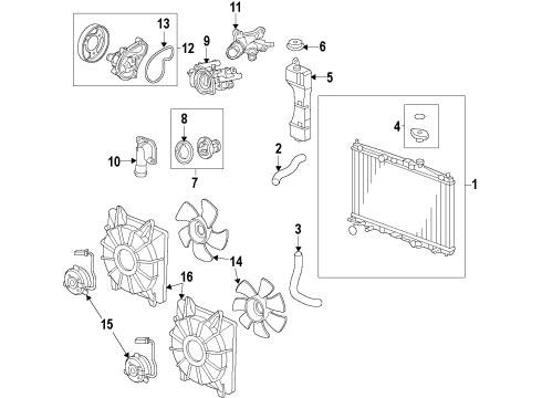 2014 Honda Civic Cooling System, Radiator, Water Pump, Cooling Fan Cover, Water Outlet Diagram for 19315-RW0-A00