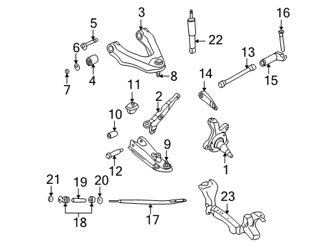 2003 Nissan Frontier Front Suspension Components, Lower Control Arm, Upper Control Arm, Stabilizer Bar, Locking Hub Rod Assembly-Tension, R Diagram for 54470-9Z000