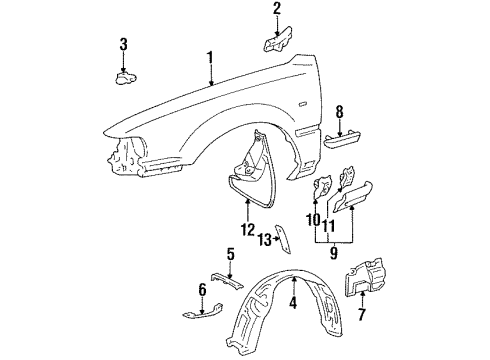 1995 Toyota Camry Fender & Components, Exterior Trim Liner, Front Fender, RH Diagram for 53875-33040