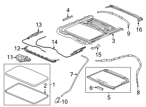 2018 Acura MDX Sunroof Frame Complete, Sunroo Diagram for 70100-TZ5-A12
