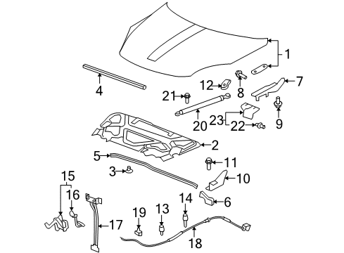 2007 Saturn Outlook Hood & Components Weatherstrip Asm-Hood Front Diagram for 25805471