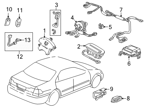 2000 Honda Accord Air Bag Components Sensor Assy., Side Impact Diagram for 77970-S84-A92