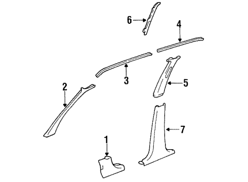 1993 Toyota Tercel Interior Trim - Pillars, Rocker & Floor Pillar Trim Retainer Clip Diagram for 90468-05011