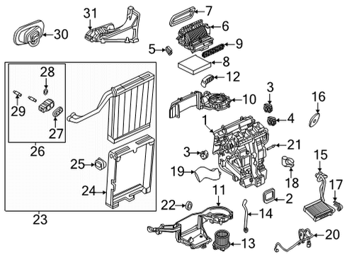 2021 Cadillac CT4 A/C Evaporator & Heater Components Bracket Diagram for 84652531