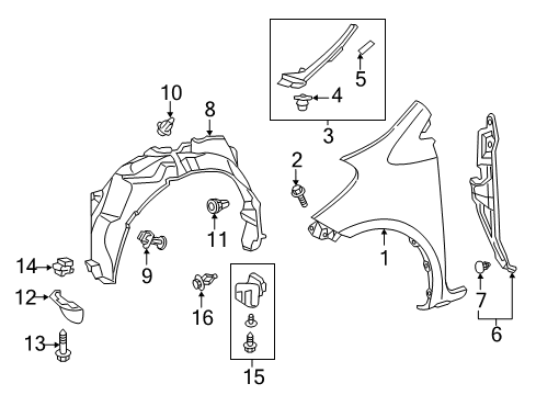 2012 Scion iQ Fender & Components Protector Diagram for 53828-74010