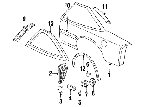 1993 Chevrolet Lumina Quarter Panel, Glass, Exterior Trim Molding Asm-Rear Quarter Center Front Diagram for 10176715