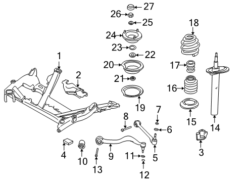2001 BMW 530i Front Suspension Components, Lower Control Arm, Ride Control, Stabilizer Bar Front Shock Absorber Damper Strut Diagram for 31311096858