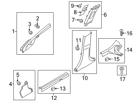 2018 Kia Rio Interior Trim - Pillars, Rocker & Floor Trim Assembly-Center Pillar Diagram for 85845H9000WK