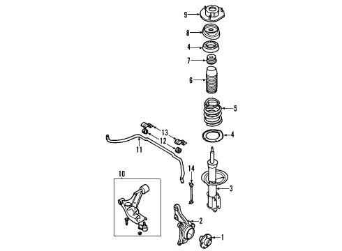 2007 Pontiac G5 Front Suspension Components, Lower Control Arm, Stabilizer Bar Front Suspension Strut Kit Diagram for 20795224