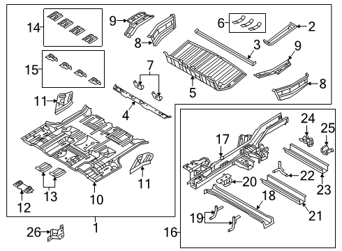 2018 Kia Sedona Rear Body - Floor & Rails Reinforcement Assembly-Rear Floor Diagram for 65535A9000