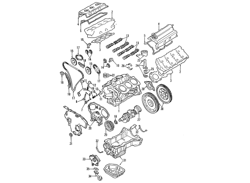 1996 Infiniti I30 Engine Parts, Mounts, Cylinder Head & Valves, Camshaft & Timing, Oil Pan, Oil Pump, Crankshaft & Bearings, Pistons, Rings & Bearings Chain Guide, Slack Side Diagram for 13091-31U00