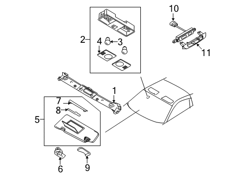 2008 Nissan 350Z Interior Trim - Convertible Top Lamp Assembly Map Diagram for 26430-CF001