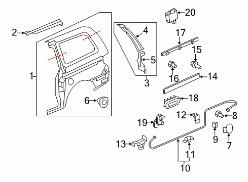 2009 Honda Odyssey Switches Gutter Set, R. RR. Pillar (Lower) Diagram for 04633-SHJ-A01ZZ