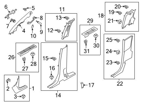 2022 Ford Ranger Interior Trim - Cab Upper Center Pillar Trim Diagram for KB3Z-2624346-AA