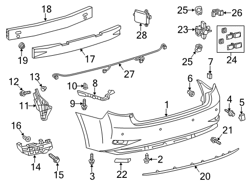 2014 Lexus ES300h Rear Bumper Side Support Bracket Diagram for 52197-22020