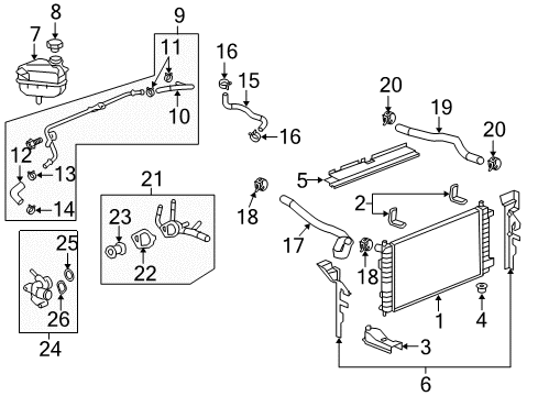 2008 Chevrolet Malibu Radiator & Components Upper Hose Diagram for 25779559