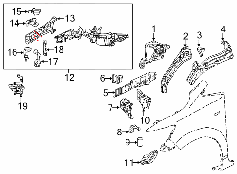 2016 Honda HR-V Structural Components & Rails Bracket, R. FR. Fender Diagram for 60623-T7J-H00ZZ