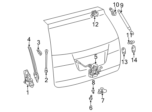2006 Toyota Sienna Lift Gate Support Cylinder Bracket Diagram for 68956-08021