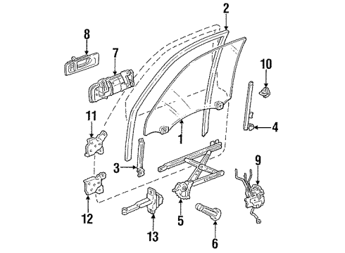 1992 Honda Accord Door & Components Sash, R. FR. Door Center (Lower) Diagram for 72231-SM4-A11
