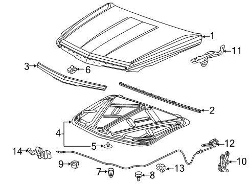 2019 Cadillac Escalade Hood & Components Release Cable Diagram for 84279471