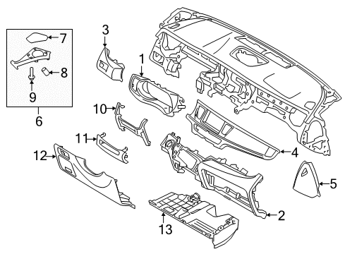 2015 Kia K900 Cluster & Switches, Instrument Panel Cover Assembly-Center FACIA Diagram for 847423T00099