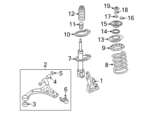 2006 Kia Sedona Front Suspension Components, Lower Control Arm, Stabilizer Bar Arm Complete-Front Lower Diagram for 545014D101