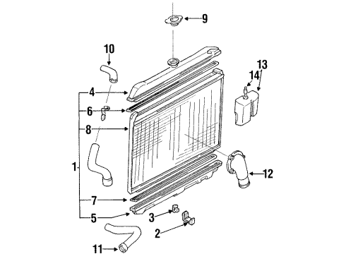 1986 Nissan D21 Radiator & Components Inlet-Water Diagram for 13049-V5000