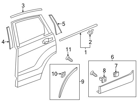 2013 Honda CR-V Exterior Trim - Rear Door Molding Assy, L RR Dr Diagram for 72965-T0A-A01
