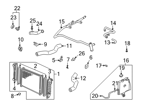 2005 Chevrolet Monte Carlo Radiator & Components Radiator Lower Mount Diagram for 15872117