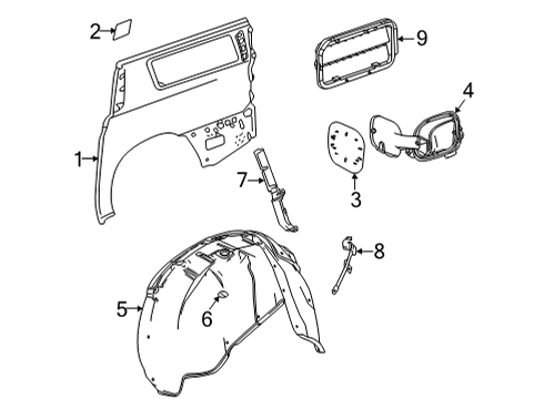 2022 Chevrolet Suburban Quarter Panel & Components Wheelhouse Liner Diagram for 84856838