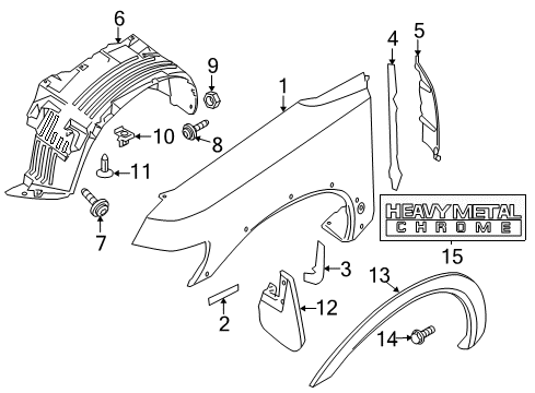 2013 Nissan Titan Fender & Components, Exterior Trim Fender - Front, RH Diagram for F3100-ZR0EA