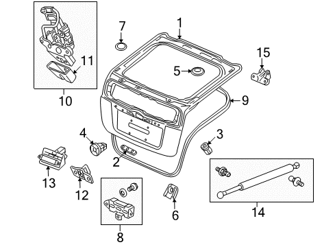 2010 Honda Insight Lift Gate Weatherstrip, Tailgate Diagram for 74440-TM8-A01