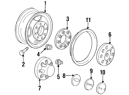 1988 GMC K1500 Wheels, Covers & Trim Cap Asm-Hub Dual Rear Diagram for 15551464