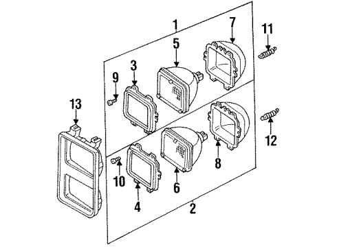 1986 GMC C1500 Suburban Headlamps Head Right Lamp Assembly Diagram for 16501996