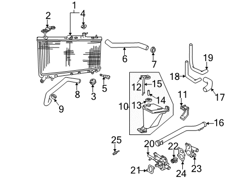 2001 Hyundai Accent Powertrain Control Reservoir & Hose Assembly-Radiator Diagram for 25430-25200