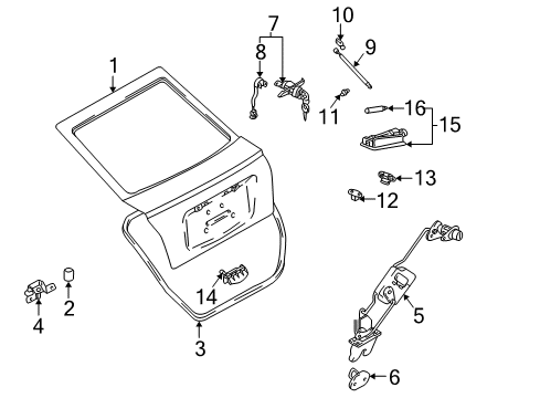 2002 Hyundai Elantra Tail Gate Tail Gate Latch Assembly Diagram for 81240-2D210