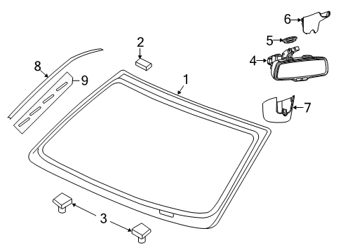 2016 Ram 2500 Windshield Glass, Reveal Moldings Cover-Mirror Diagram for 1YW11DX9AA