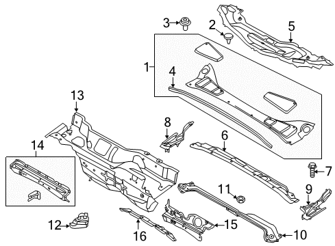 2017 Ford Focus Cowl Insulator Diagram for CP9Z-5801670-B